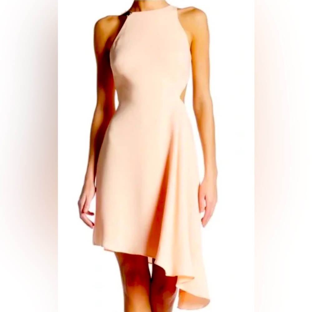 Halston Heritage asymmetrical side cut out dress Size 4 peachy nude color gold